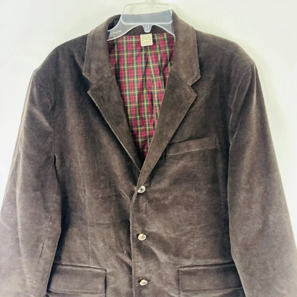 Vintage L.L. Bean Corduroy Sport Coat Jacket Mens 46 Reg Large Plaid Lining 90s